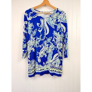 Chicos Shirt Sz 2 Top L Popover Paisley Tunic Multicolor Lightweight 3/4 sleeve